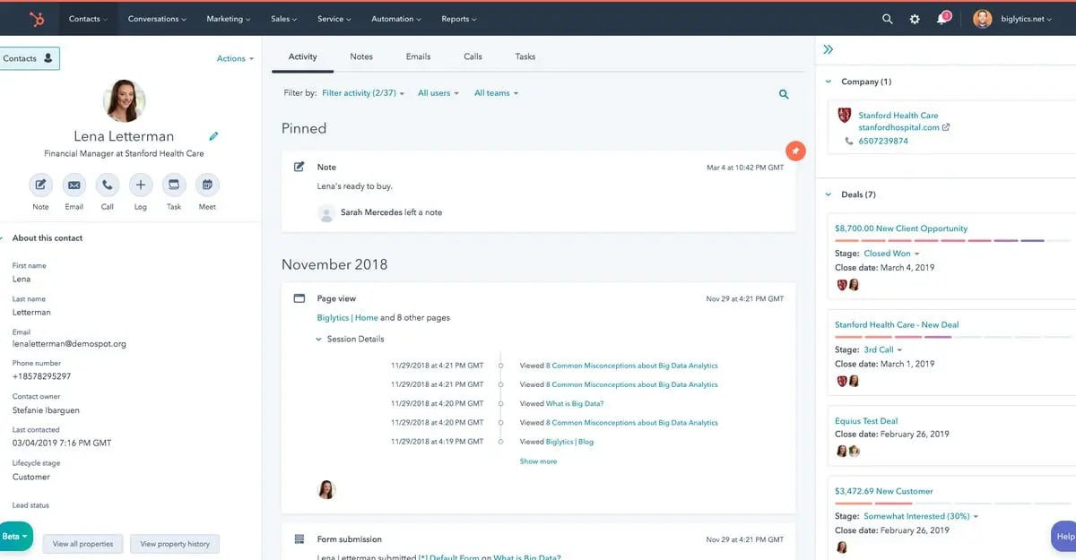HubSpot Interface - Contact Record